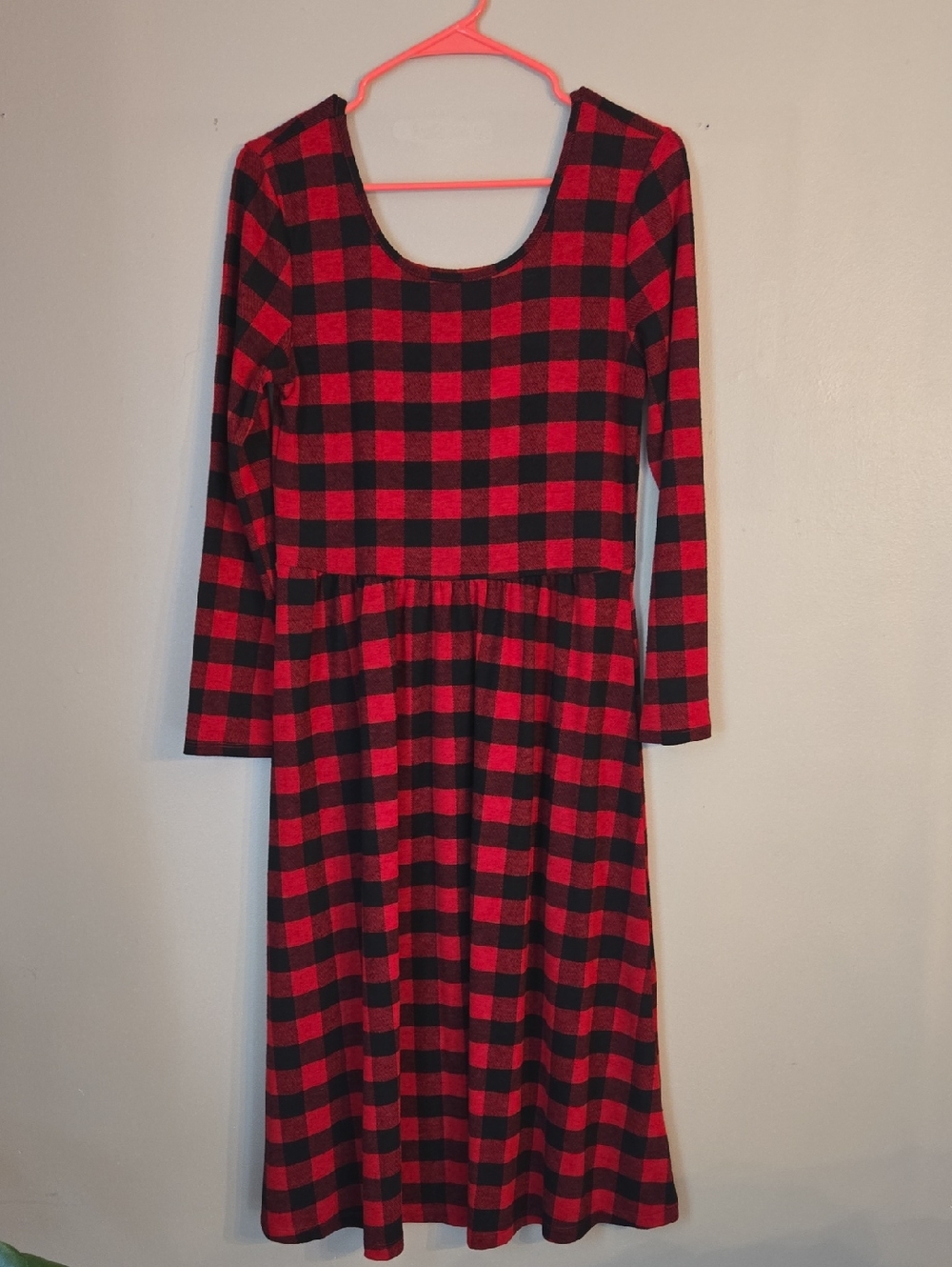Old Navy - Women’s Red and Black Buffalo Plaid Long Sleeve Dress